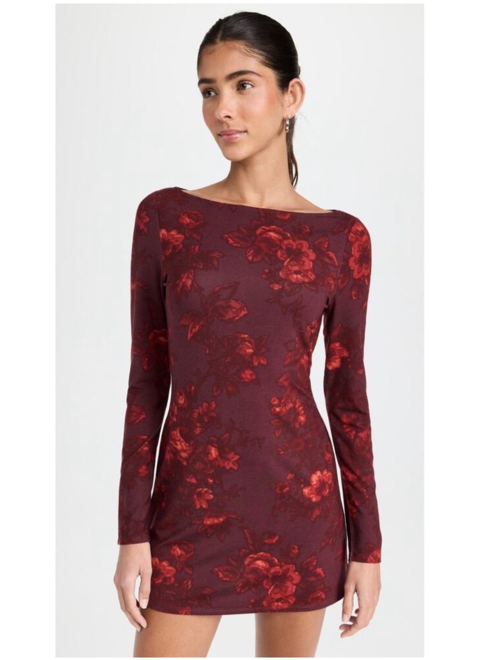 Reformation Jaelynn Knit Dress Mini Red Floral Long Sleeve